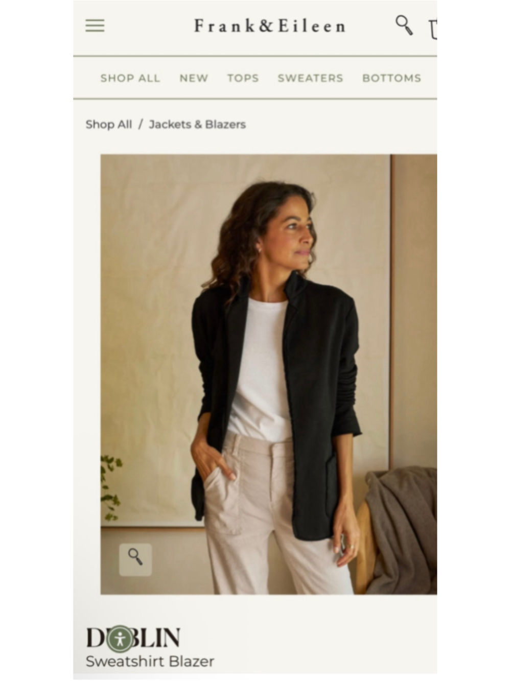 Frank & Eileen Dublin Sweatshirt Blazer in Black S New